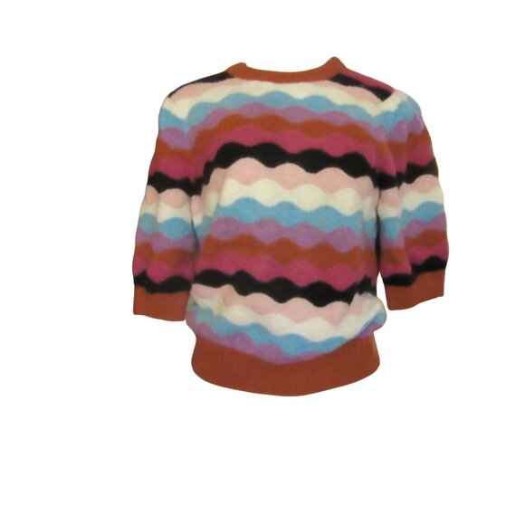 SUNCOO Paris Multicolor Wave Pattern Short Sleeve Sweater M - Picture 2 of 6